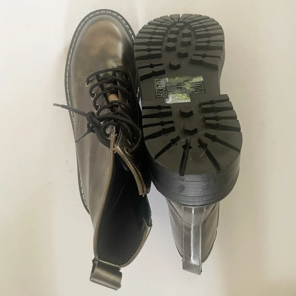 Forever 21 Faux Leather Lace Up 90s Y2K Moto Combat Boots Green Size 7.5 - Picture 6 of 8